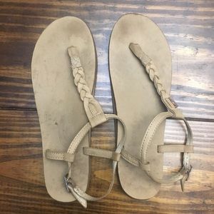 Rainbow Tan Brown T Strap Sandals